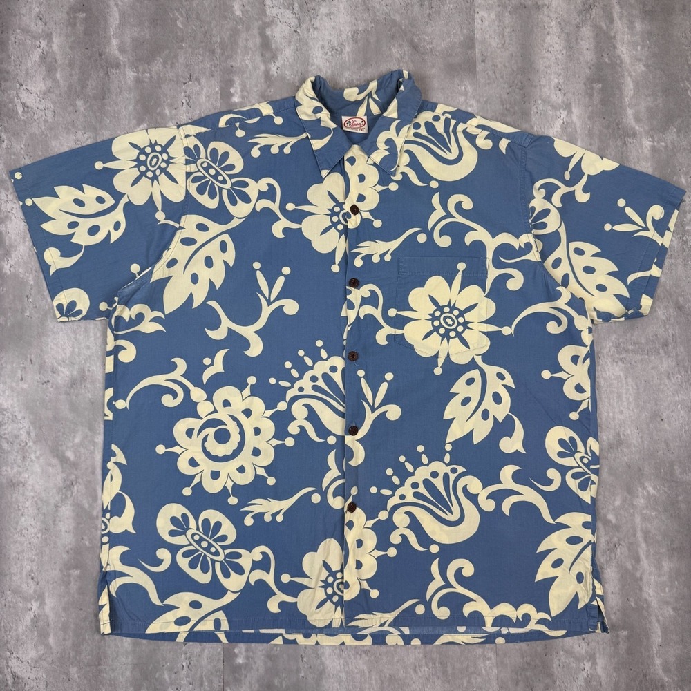 Go Barefoot Shirt Mens 2XL Blue Floral Hawaii Vintage 90s Camp Loop Collar